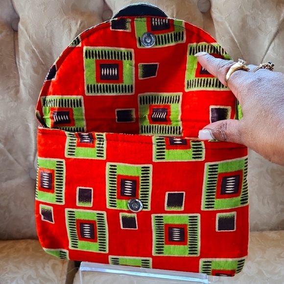African Vibrant Orange and Green Geometric Clutch Made In Kenya - Picture 3 of 4